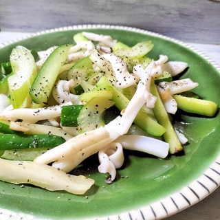 しゃきしゃき食感✨セロリと胡瓜のいか炒め